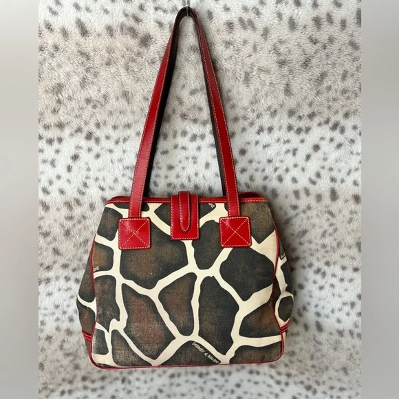 VNTG DOONEY & BUORKE GIRAFFE PRINT BAG WITH VACHETTA LEATHER KEY CASE & DUSTBAG